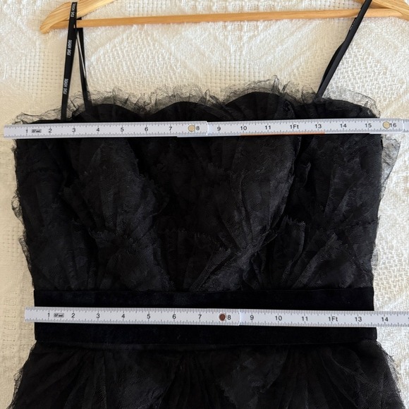 Tadashi Shoji Black Tulle Ruffled Silk Contrast Strapless Bustier Dress Sz 4 - Picture 10 of 12
